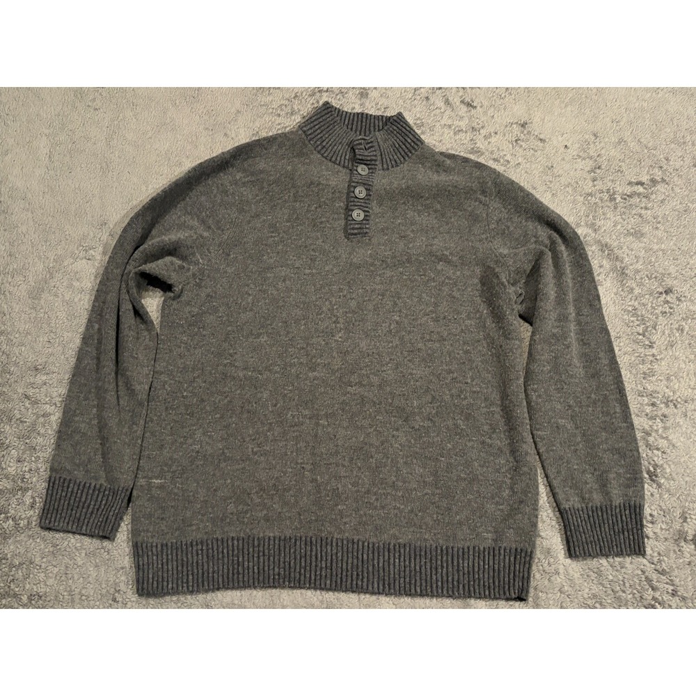 Refectory Sweater Mens XXL 2XL Gray Wool Blend Button Henley Collar Long Sleeve